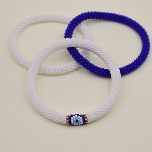 Set de Pulseras Ojo Turco, Azul y Blanco