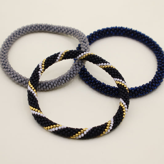 Set de Pulseras Negro, Gris y Azul Marino