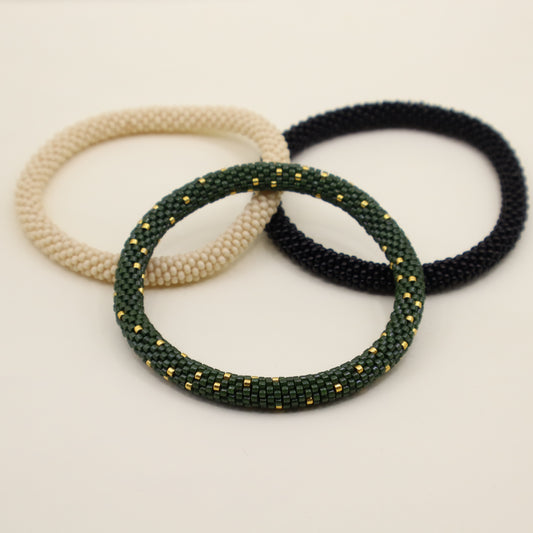 Set de Pulseras Verde Olivo, Beige y Negro