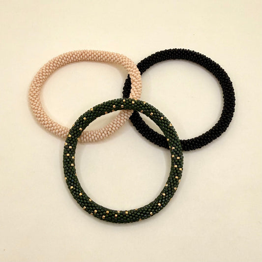 Set de Pulseras Verde Olivo, Beige y Negro
