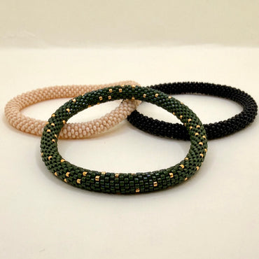 Set de Pulseras Verde Olivo, Beige y Negro