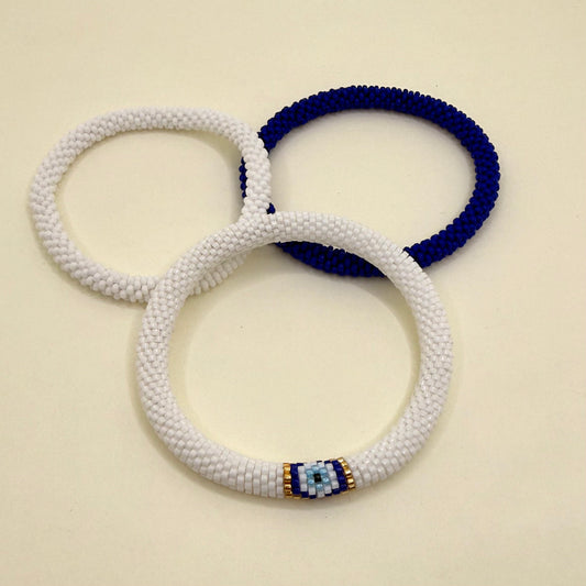 Set de Pulseras Ojo Turco, Azul y Blanco