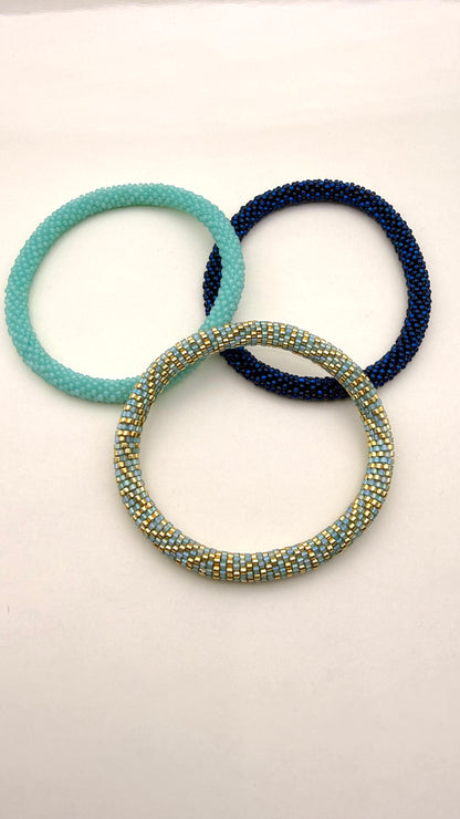Set de 3 pulseras Miyuki Turquesa y Azul Petróleo