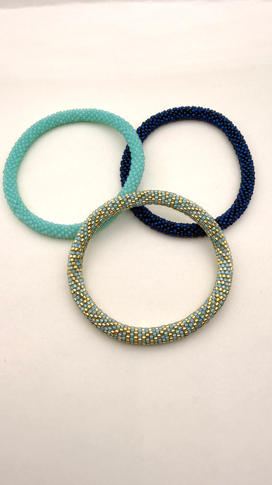 Set de 3 pulseras Miyuki Turquesa y Azul Petróleo
