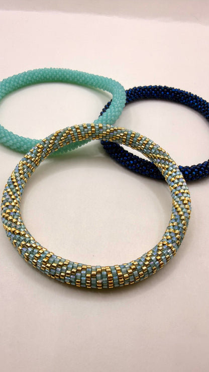 Set de 3 pulseras Miyuki Turquesa y Azul Petróleo